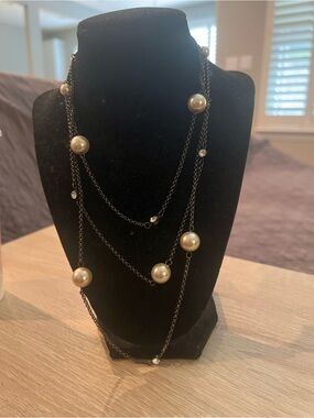 White House Black Market Black Multi-Strand Necklace with Cream Pearls